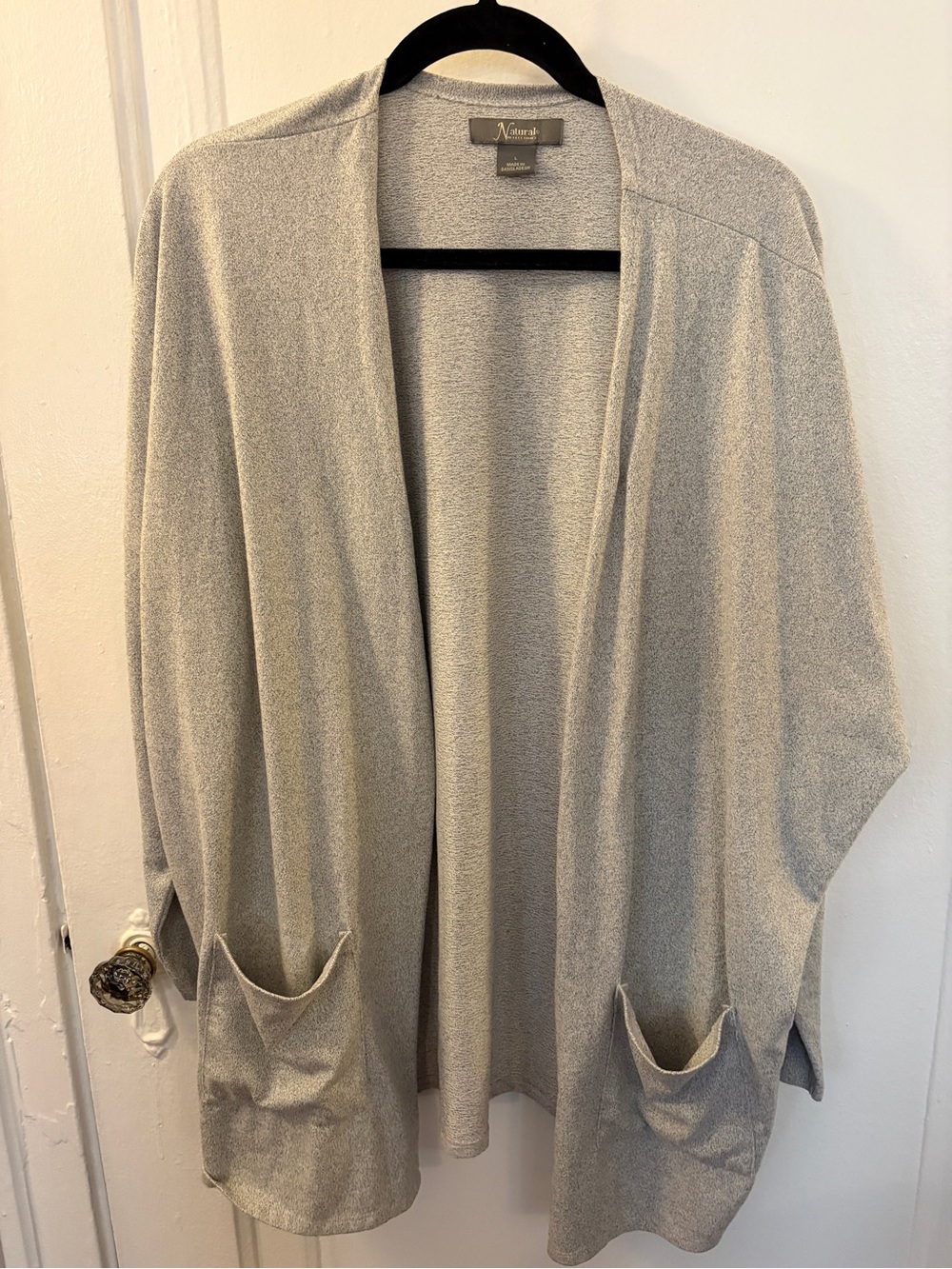 Open Front Light Gray Pocket Cardigan Sweater
